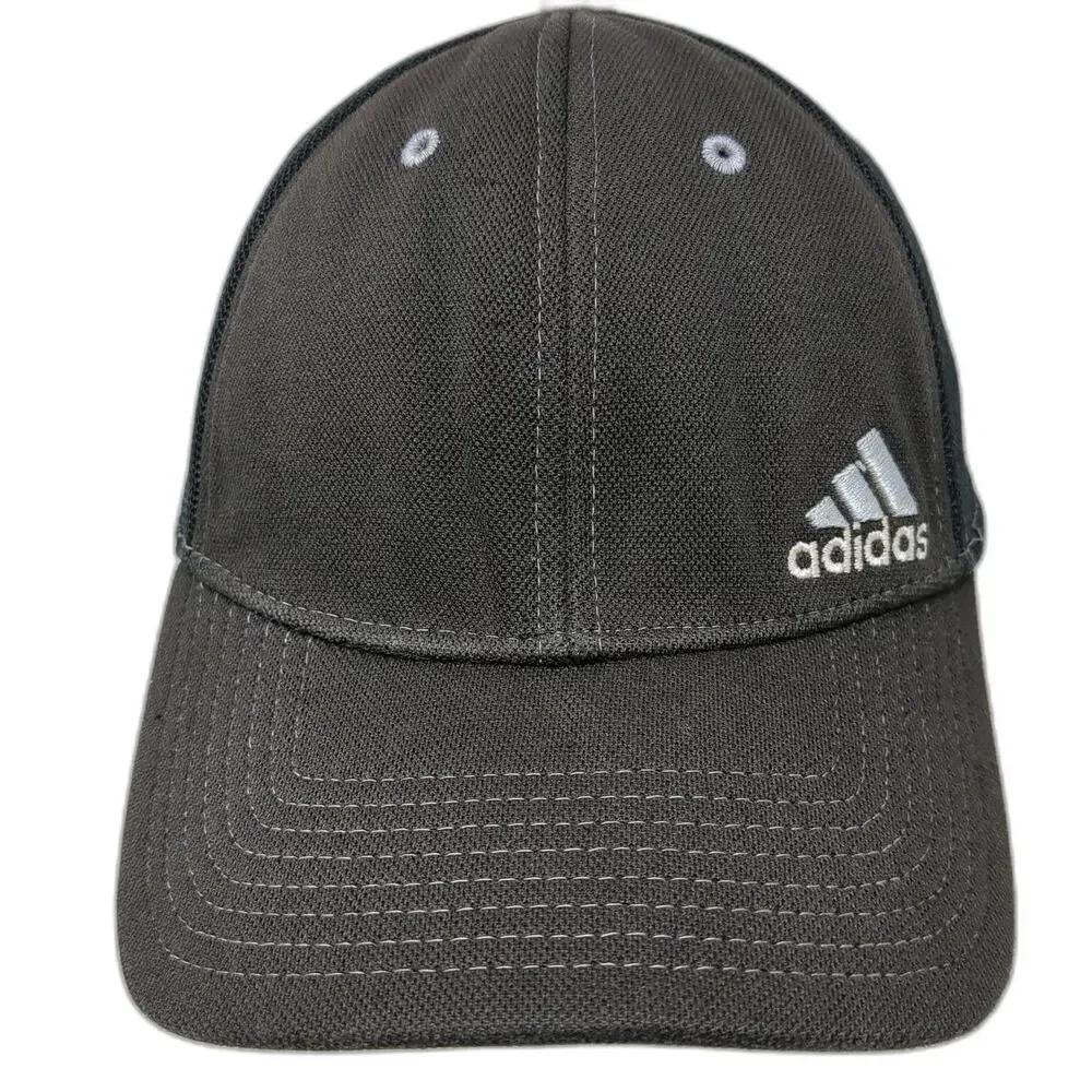 Adidas Baseball Cap Black One Size Fitted Stretch Fit Climalite Logo Hat